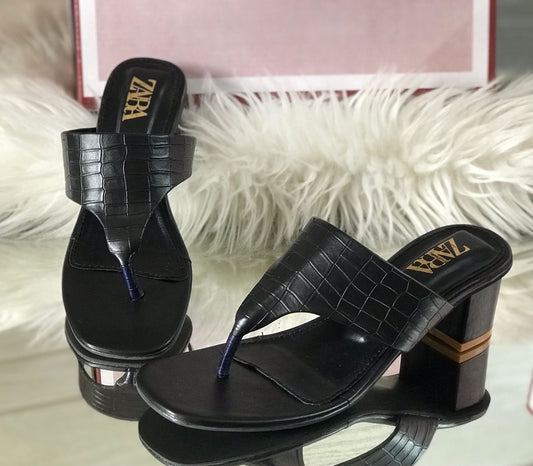 Croc skin block heel