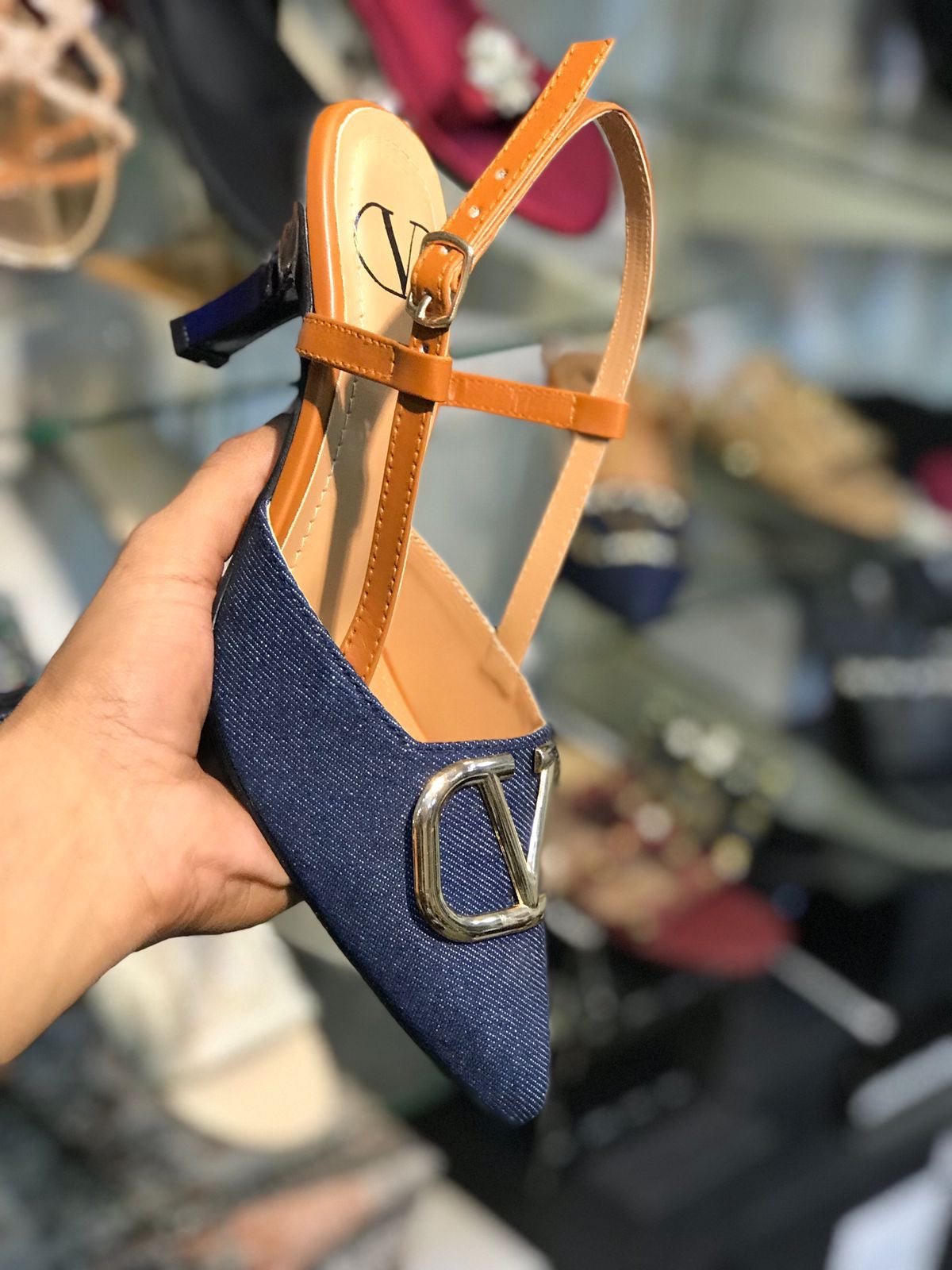 V blue cloth heels - Comfy