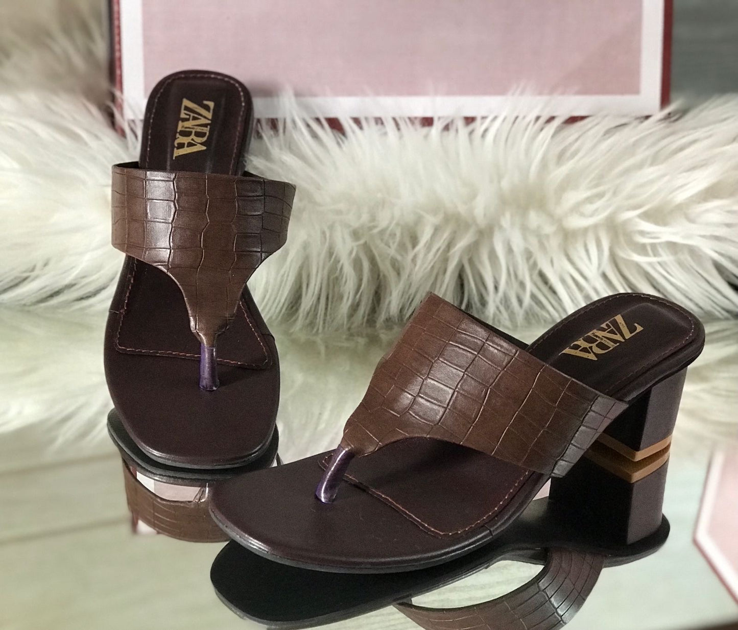 Croc skin block heel
