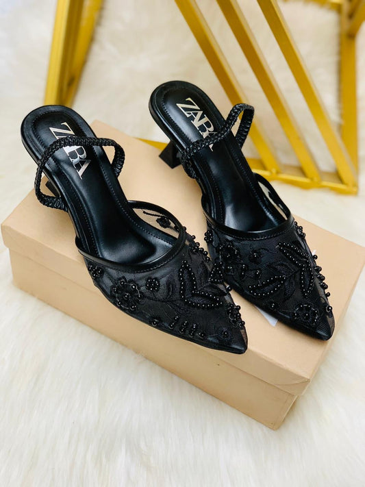 Zara flower embroidery heels