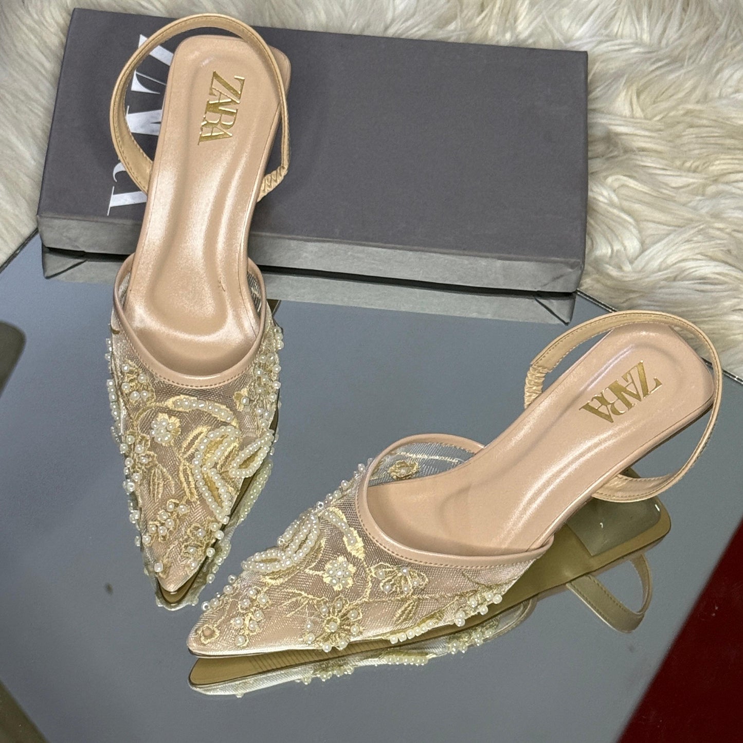 Zara flower embroidery heels