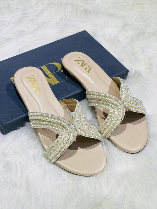 Pearl embroidered flats