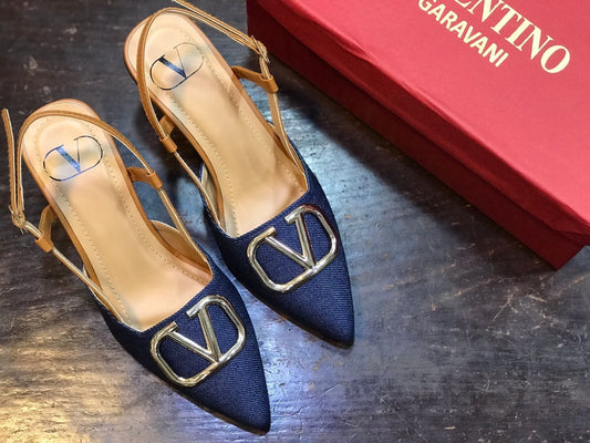 V blue cloth heels - Comfy