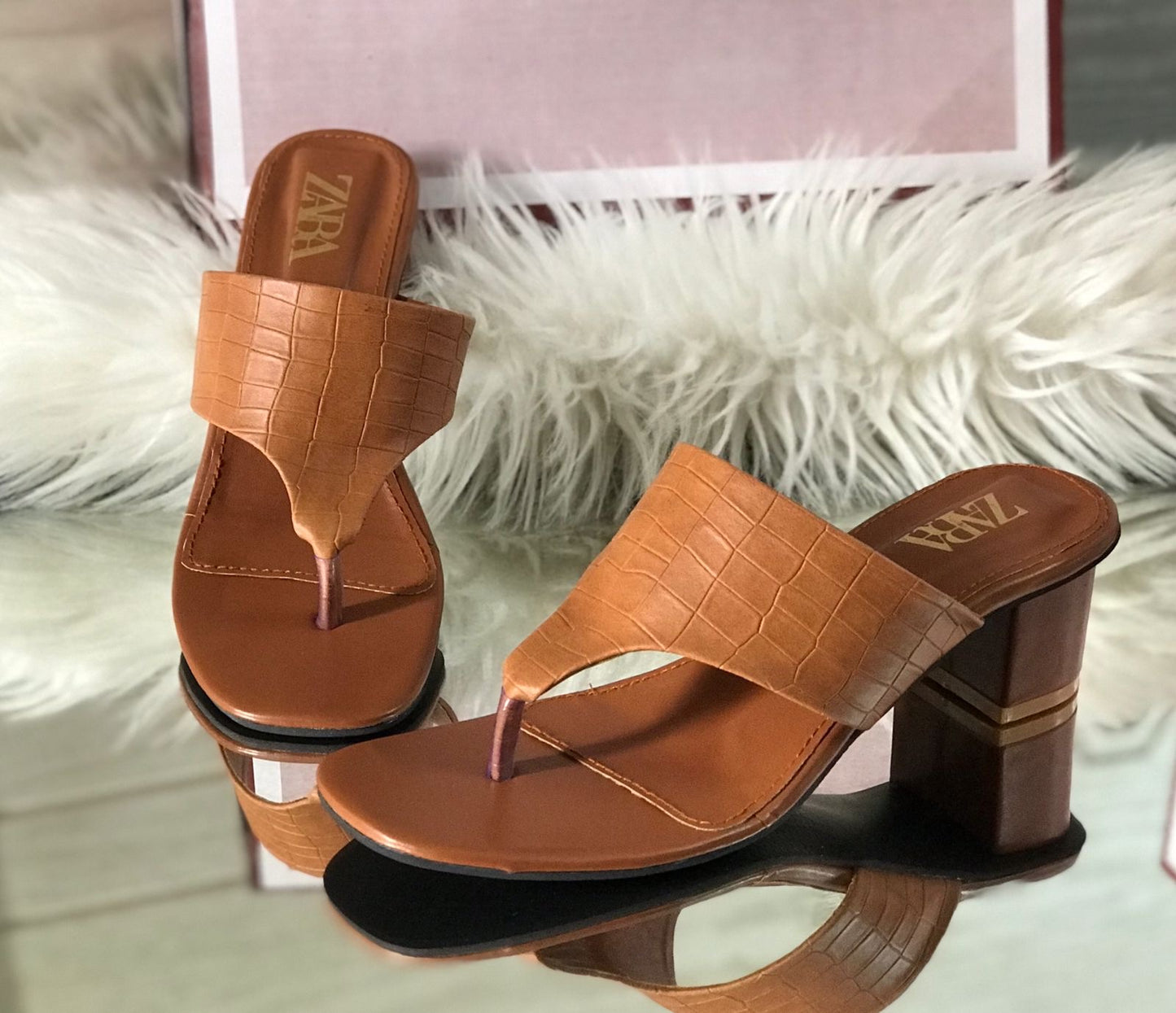 Croc skin block heel
