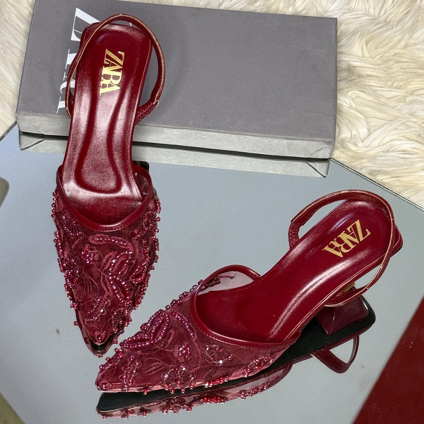 Zara flower embroidery heels