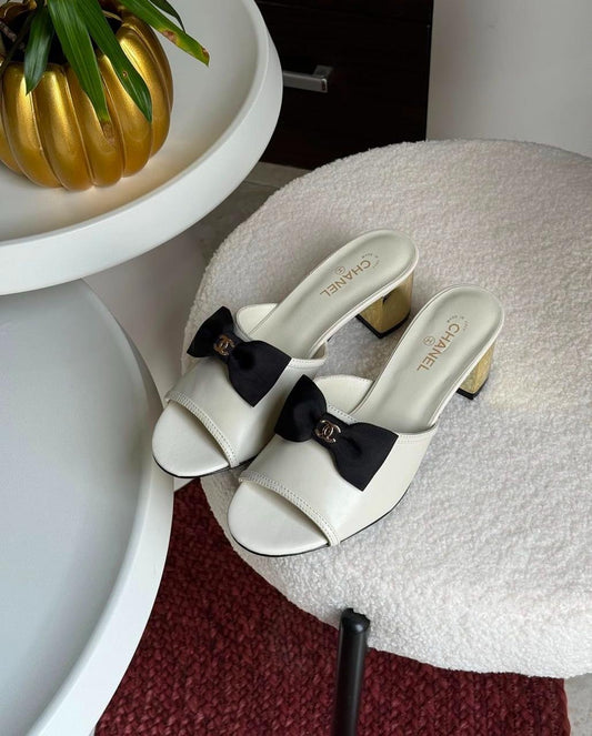 Chanel bow block heels