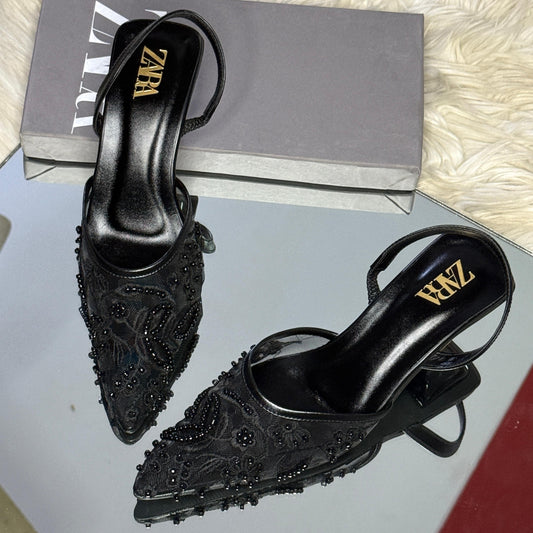 Zara flower embroidery heels