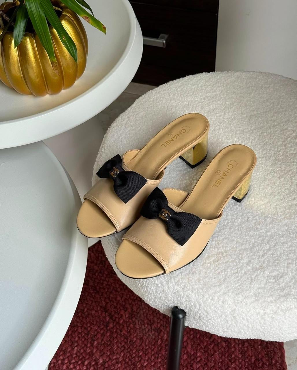 Chanel bow block heels