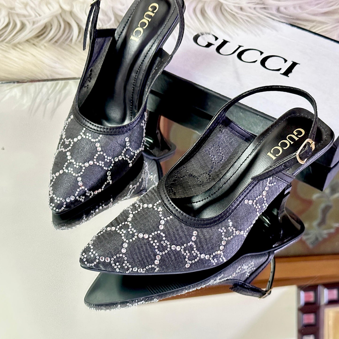 GG print fancy heels