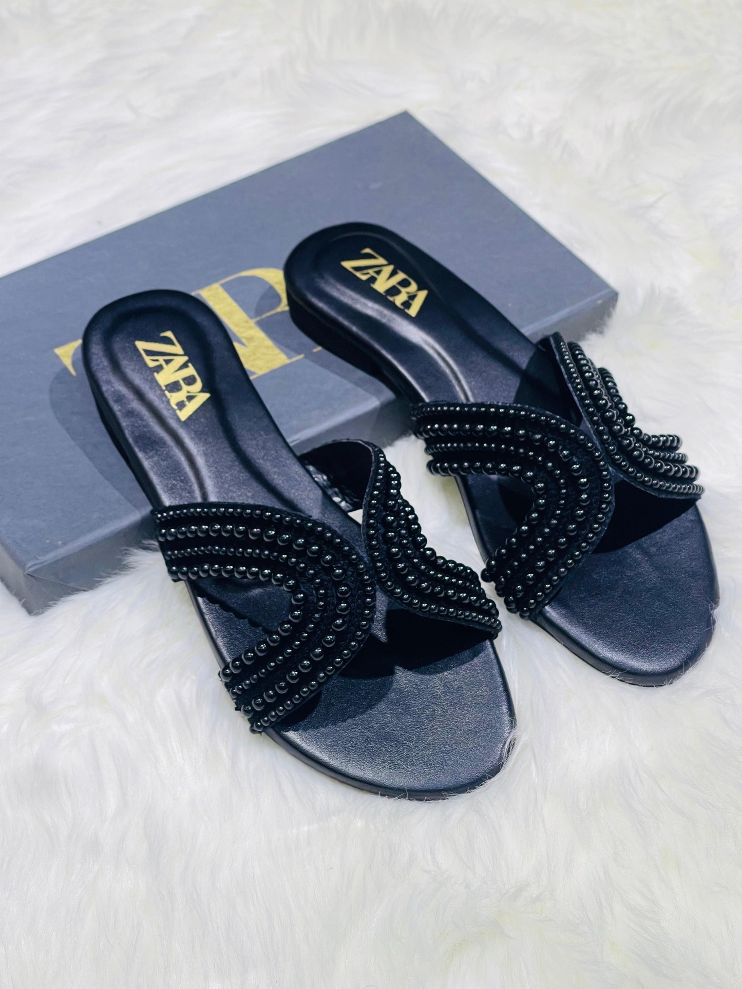 Pearl embroidered flats