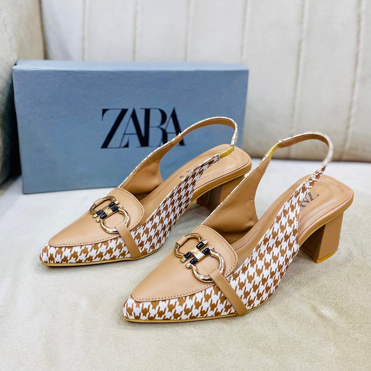 Zebra check block heel