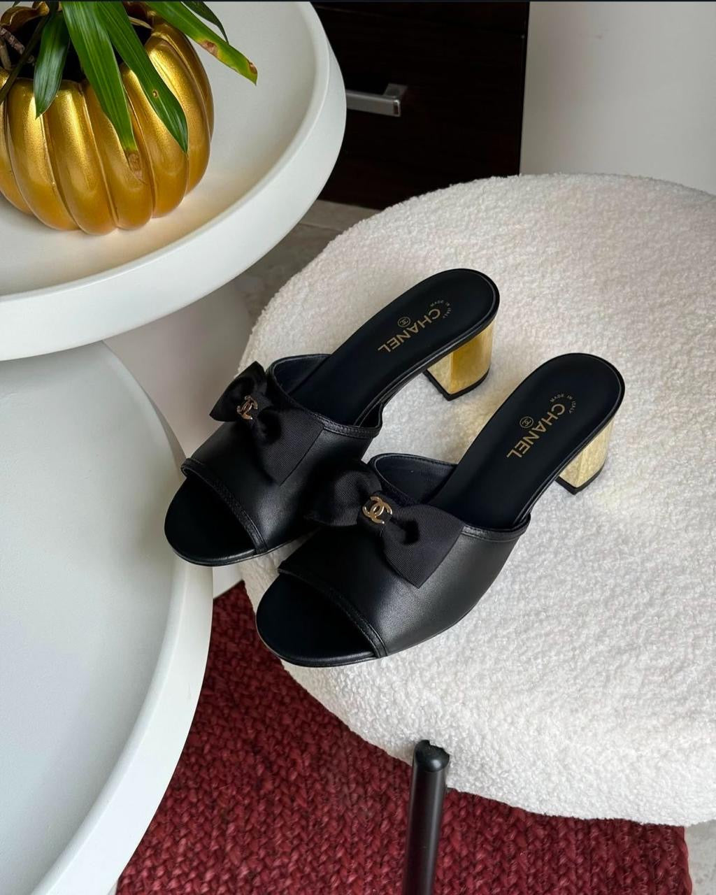 Chanel bow block heels