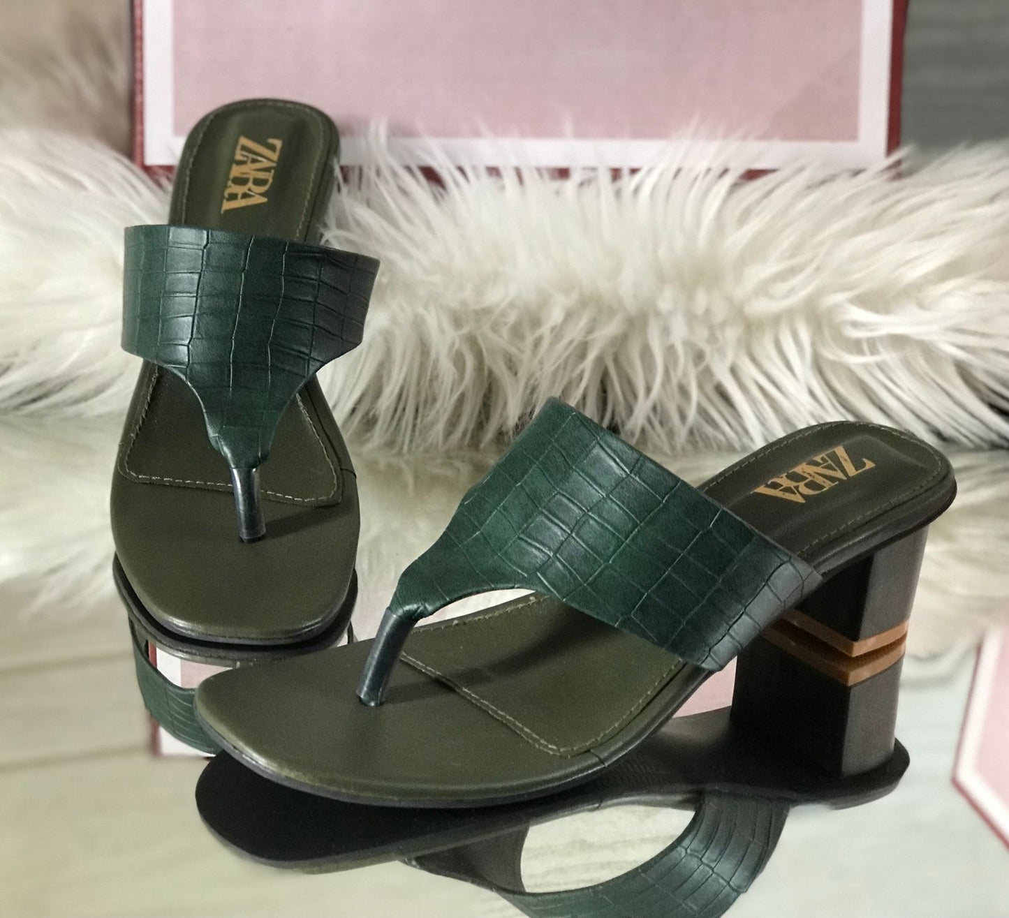 Croc skin block heel