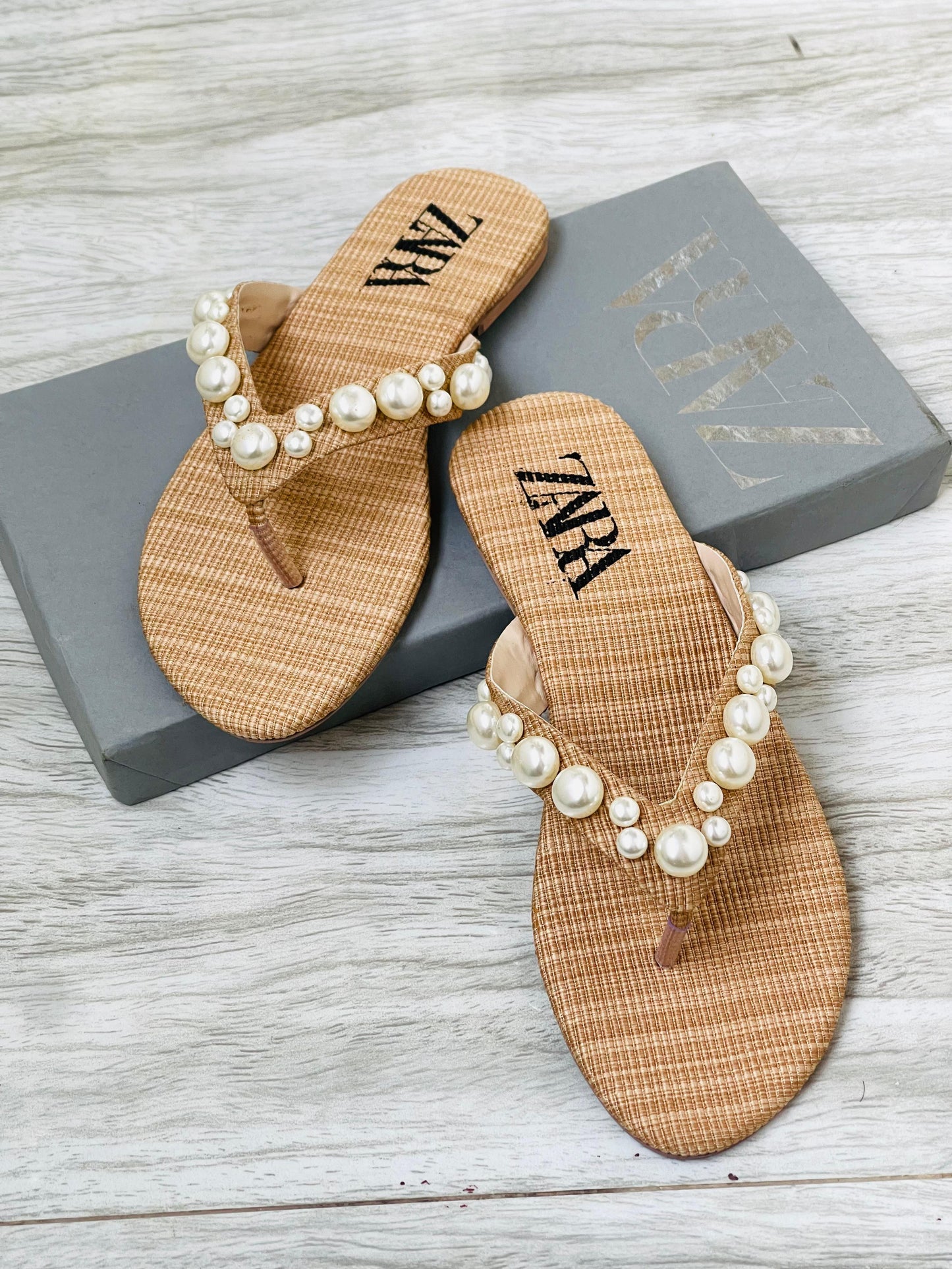 Zara round pearl flats