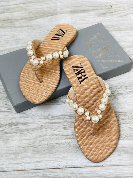 Zara round pearl flats