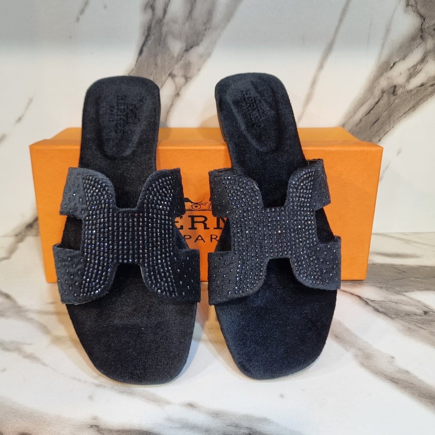 H velvet flats