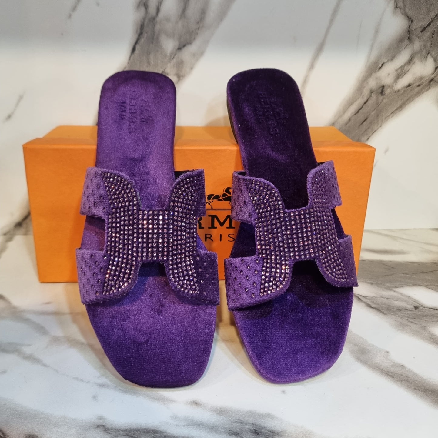 H velvet flats